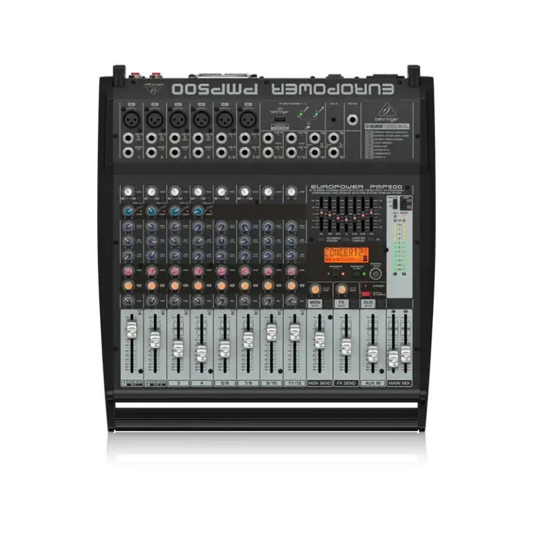 BEHRINGER PMP500 เพาเวอร์มิกเซอร์ 12 ชาแนล 500 วัตต์ พร้อม Klark Teknik Multi-FX Processor, Compressors, FBQ Feedback Detection