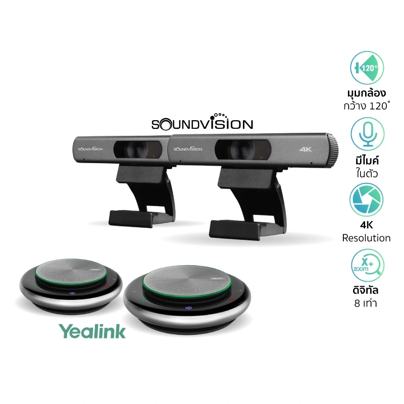 SOUNDVISION VC 4K PRO(120) SET DOUBLE 1 กล้อง EPTZ สำหรับห้องประชุมออนไลน์ พร้อมไมค์ประชุมทางไกล
